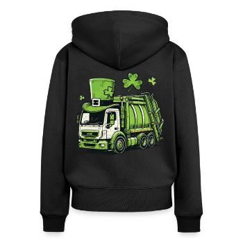 St. Patrick's Day LKW mit Kleeblatt und Hut - Frauen Premium Bio Zip Hoodie - Schwarz - Hinten - Julia (174cm)