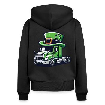 St. Patrick's Day Lastwagen Mit Zylinder - Frauen Premium Bio Zip Hoodie - Schwarz - Hinten - Julia (174cm)