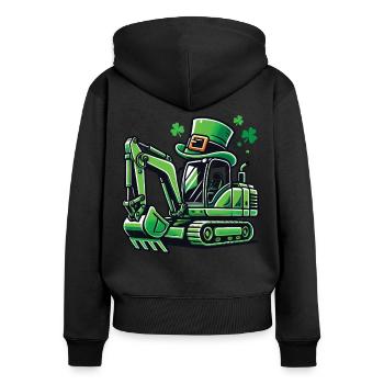Bagger Mit Hut St. Patrick's Day Kinder - Frauen Premium Bio Zip Hoodie - Schwarz - Hinten - Julia (174cm)