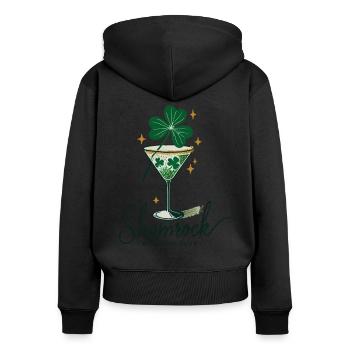 Club de cocktails Shamrock de la Saint-Patrick - Sweat à capuche zippé Premium bio Femme - noir - Dos - Julia (174cm)