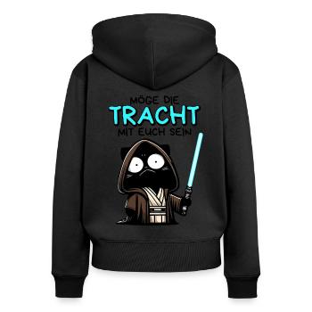 Möge die Tracht mit euch sein – Nerdkatze - Frauen Premium Bio Zip Hoodie - Schwarz - Hinten - Julia (174cm)