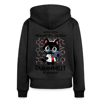 Zynische Forscherkatze – Wissenschaft ohne Gnade - Frauen Premium Bio Zip Hoodie - Schwarz - Hinten - Julia (174cm)