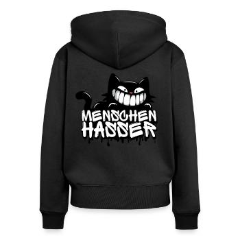 Menschenhasser Katze – Für alle, die ehrlich sind - Frauen Premium Bio Zip Hoodie - Schwarz - Hinten - Julia (174cm)