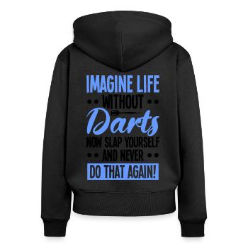 Dart Dartspieler Dartspiel Herren - Frauen Premium Bio Zip Hoodie - Schwarz - Hinten - Julia (174cm)