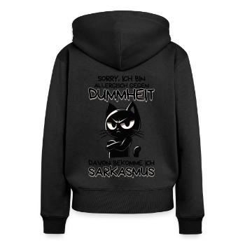 Allergisch gegen Dummheit – Katze mit Sarkasmus - Frauen Premium Bio Zip Hoodie - Schwarz - Hinten - Julia (174cm)