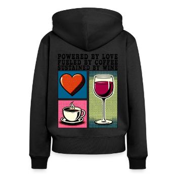 Powered By Love Coffee Wine Mutter Geschenk - Frauen Premium Bio Zip Hoodie - Schwarz - Hinten - Julia (174cm)
