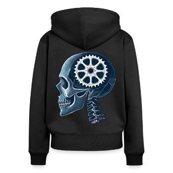 Fahrrad Skelett Gehirn Kettenblatt Kopf - Frauen Premium Bio Zip Hoodie - Schwarz - Hinten - Julia (174cm)