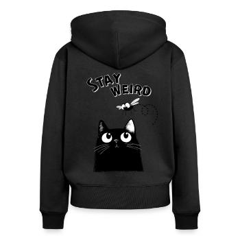Stay Weird – Lustige schwarze Katze - Frauen Premium Bio Zip Hoodie - Schwarz - Hinten - Julia (174cm)