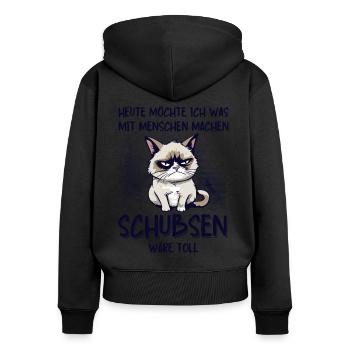 Menschen schubsen - Süße Grump Style Katze - Frauen Premium Bio Zip Hoodie - Schwarz - Hinten - Julia (174cm)