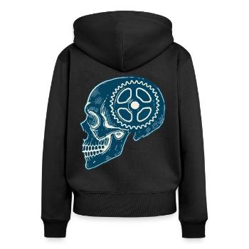 Fahrradliebhaber Schädel Zahnrad Kunst - Frauen Premium Bio Zip Hoodie - Schwarz - Hinten - Julia (174cm)