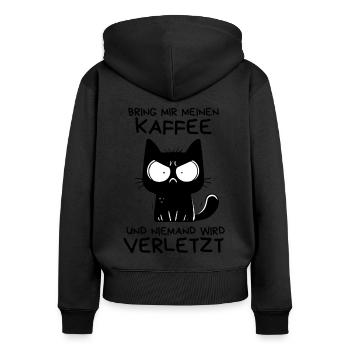 Ich hasse alles und jeden – schwarze Katze - Frauen Premium Bio Zip Hoodie - Schwarz - Hinten - Julia (174cm)