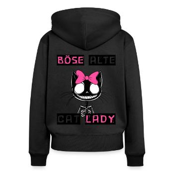 Boese alte Cat Lady Niedlich? Nein, nur gefährlich - Frauen Premium Bio Zip Hoodie - Schwarz - Hinten - Julia (174cm)