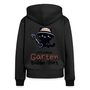 Offizielles Garten Buddel-Shirt mit Katze - Frauen Premium Bio Zip Hoodie - Schwarz - Hinten - Julia (174cm)