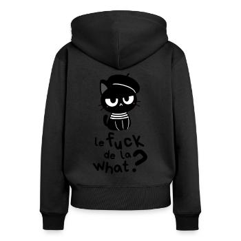 Le Fuck de la what - Schwarze französische Katze - Frauen Premium Bio Zip Hoodie - Schwarz - Hinten - Julia (174cm)