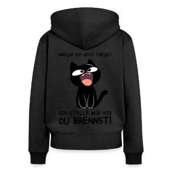 Ich stelle mir vor du brennst - Schwarze Katze - Frauen Premium Bio Zip Hoodie - Schwarz - Hinten - Julia (174cm)
