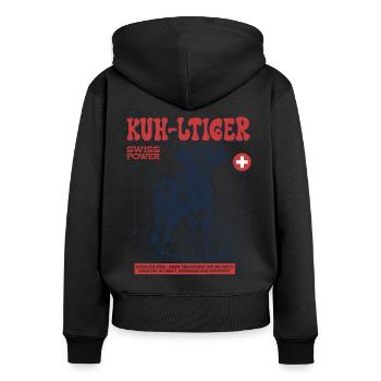 Witziges Gourmetfreunde Shirt im Kuh Style - Frauen Premium Bio Zip Hoodie - Schwarz - Hinten - Julia (174cm)