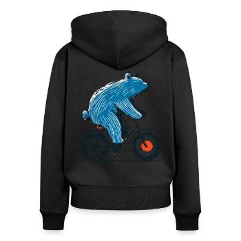 Aventure à vélo avec ours sur deux-roues - Sweat à capuche zippé Premium bio Femme - noir - Dos - Julia (174cm)