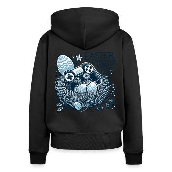 Oster Eierjäger Gaming Controller Nest - Frauen Premium Bio Zip Hoodie - Schwarz - Hinten - Julia (174cm)
