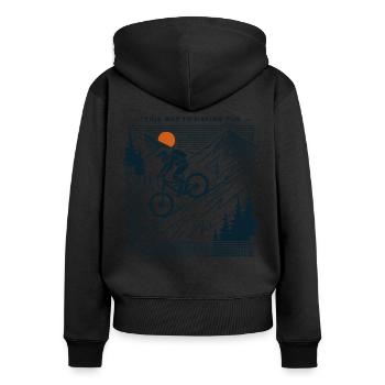 Aventure à vélo Montagne Plaisir - Sweat à capuche zippé Premium bio Femme - noir - Dos - Julia (174cm)
