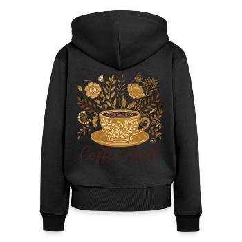 Coffee First Cottagecore Floral Flowers - Women's Premium Organic Zip Hoodie - black - Back - Julia (174cm)