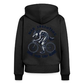 Mad Sprinting Fahrrad Bis Dein Bein Bringt - Frauen Premium Bio Zip Hoodie - Schwarz - Hinten - Julia (174cm)