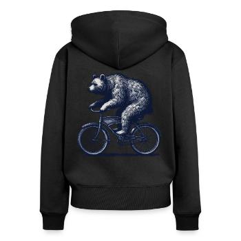 Bear on Bicycle for Cyclist Humor - Women's Premium Organic Zip Hoodie - black - Back - Julia (174cm)