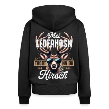 Trachtenshirt Herren Trachten T-Shirt Lederhosen - Frauen Premium Bio Zip Hoodie - Schwarz - Hinten - Julia (174cm)