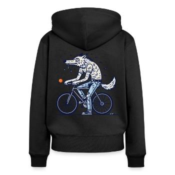Vélo loup sur la roue aventure - Sweat à capuche zippé Premium bio Femme - noir - Dos - Julia (174cm)