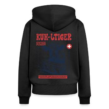 Festivalbesucher Shirt mit Schweizer Vibes - Frauen Premium Bio Zip Hoodie - Schwarz - Hinten - Julia (174cm)