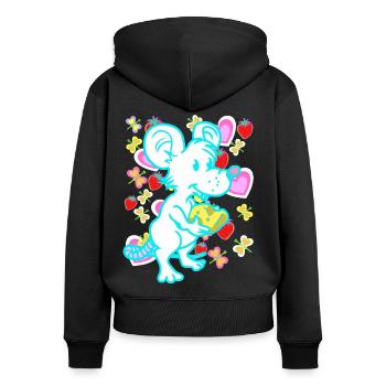 Retro Maus Ratte Mäuse Ratten Kinder Kind - Frauen Premium Bio Zip Hoodie - Schwarz - Hinten - Julia (174cm)