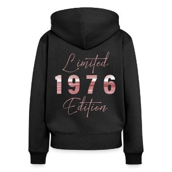 Minimalist Limited 1976 Edition Geburtstag Pastel - Frauen Premium Bio Zip Hoodie - Schwarz - Hinten - Julia (174cm)