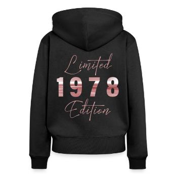 Minimalist Limited 1978 Edition Geburtstag Pastel - Frauen Premium Bio Zip Hoodie - Schwarz - Hinten - Julia (174cm)