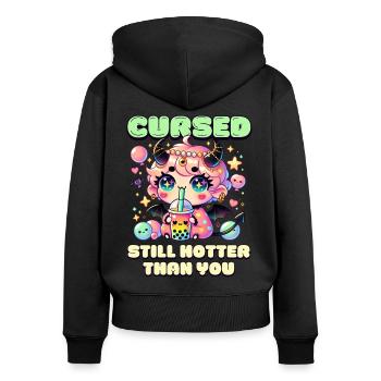 Cursed – Still Hotter Than You – Heißer als du - Frauen Premium Bio Zip Hoodie - Schwarz - Hinten - Julia (174cm)