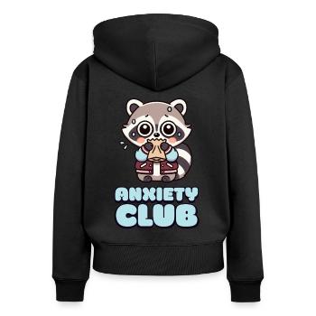 Anxiety Club – Angstclub mit süßem Waschbär - Frauen Premium Bio Zip Hoodie - Schwarz - Hinten - Julia (174cm)