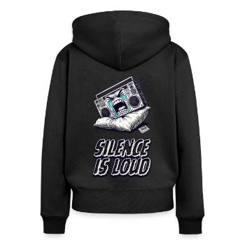 Silence Is Loud – Radio schreit in ein Kissen - Frauen Premium Bio Zip Hoodie - Schwarz - Hinten - Julia (174cm)