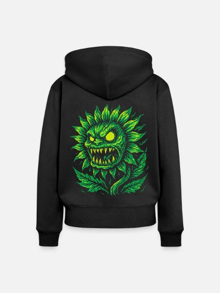 Dämonische Sonnenblume im Neonstil - Frauen Premium Bio Zip Hoodie - Schwarz