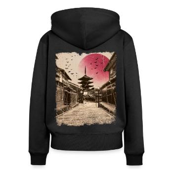 Japan Vintage Kyoto japanische Kunst - Frauen Premium Bio Zip Hoodie - Schwarz - Hinten - Julia (174cm)