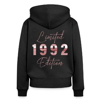 Minimalist Limited 1992 Edition Geburtstag Pastel - Frauen Premium Bio Zip Hoodie - Schwarz - Hinten - Julia (174cm)
