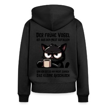 Müde schwarze Katze mit Kaffee – genervt - Frauen Premium Bio Zip Hoodie - Schwarz - Hinten - Julia (174cm)