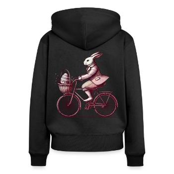 Ostern Hase Fahrrad Retro Stil - Frauen Premium Bio Zip Hoodie - Schwarz - Hinten - Julia (174cm)