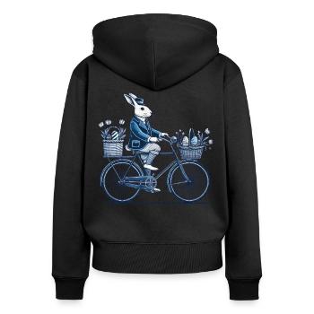 Ostern Retro Hase Mit Fahrrad Design - Frauen Premium Bio Zip Hoodie - Schwarz - Hinten - Julia (174cm)