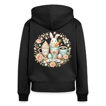 Lapin de Pâques Café Latte Macchiato de Pâques Design - Sweat à capuche zippé Premium bio Femme - noir - Dos - Julia (174cm)