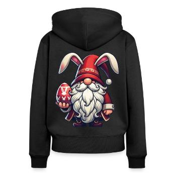 Gnome de Pâques avec œuf et oreilles de lapin - Sweat à capuche zippé Premium bio Femme - noir - Dos - Julia (174cm)