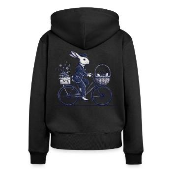 Ostern Vintage Hase Auf Fahrrad Im Retro Stil - Frauen Premium Bio Zip Hoodie - Schwarz - Hinten - Julia (174cm)
