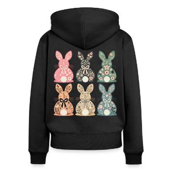 Ostern Blumenhasen Retro Vintage Stil - Frauen Premium Bio Zip Hoodie - Schwarz - Hinten - Julia (174cm)