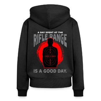 Langstreckenschießen Long Range - Frauen Premium Bio Zip Hoodie - Schwarz - Hinten - Julia (174cm)