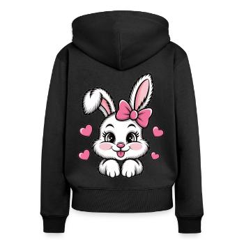 Süßer Hase mit Schleife und Herzen - Frauen Premium Bio Zip Hoodie - Schwarz - Hinten - Julia (174cm)