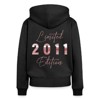 Minimalist Limited 2011 Edition Geburtstag Pastel - Frauen Premium Bio Zip Hoodie - Schwarz - Hinten - Julia (174cm)