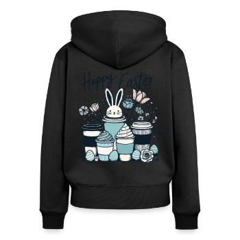 Amateurs de café de Pâques Café de lapin de Pâques - Sweat à capuche zippé Premium bio Femme - noir - Dos - Julia (174cm)