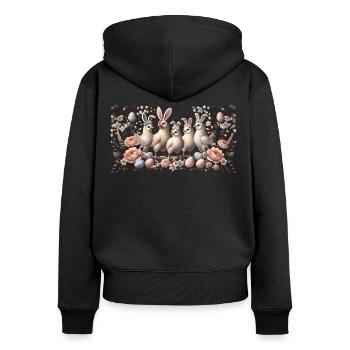 Poules de Pâques Lapin de Pâques Poulet Rétro Vintage - Sweat à capuche zippé Premium bio Femme - noir - Dos - Julia (174cm)
